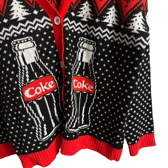 Coca-Cola Christmas Holiday ugly Sweater Coke Cardigan Size M - Picture 11 of 13